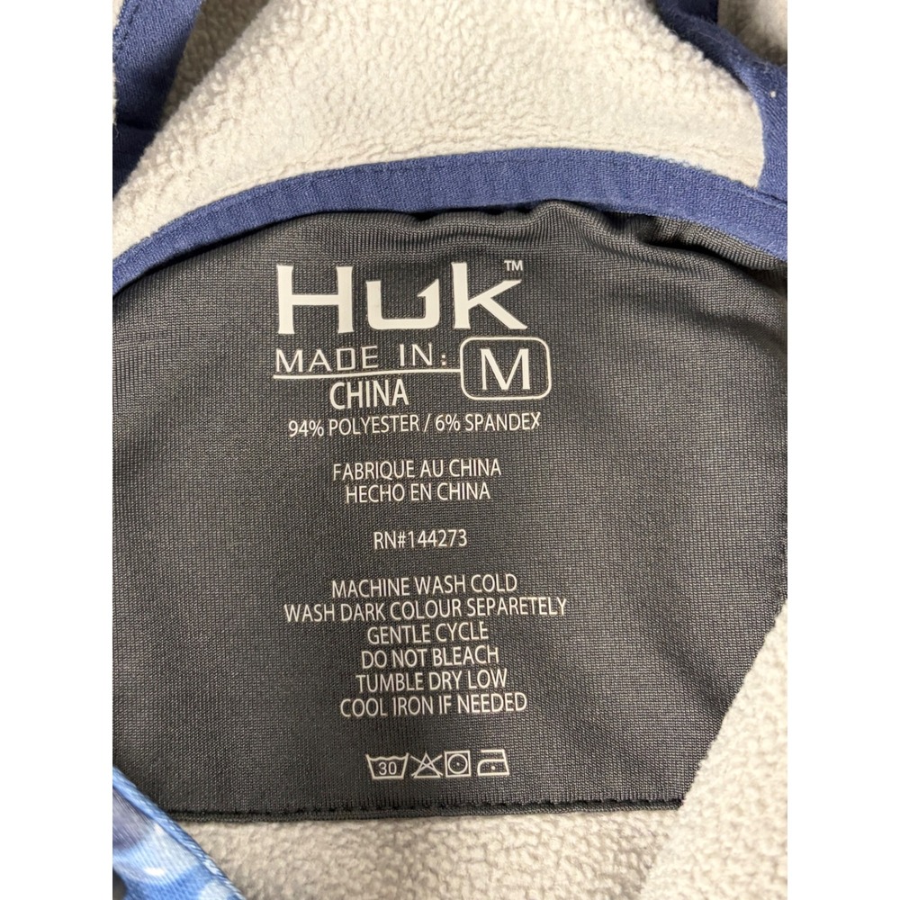Huk Men Blue Digital Camo Performance Hoodie Pullover Fishing Sweatshirt Medium - Picture 2 of 8